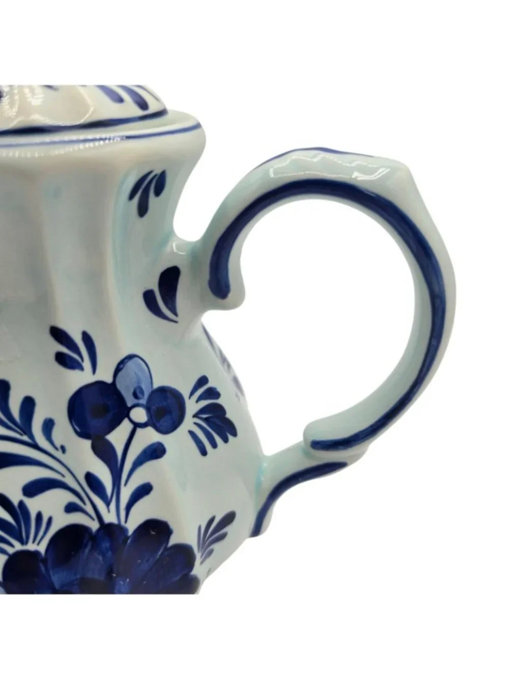 Hand-Painted Delft Blue Ceramic Teapot Lid Floral Design Holland Vintage Decor